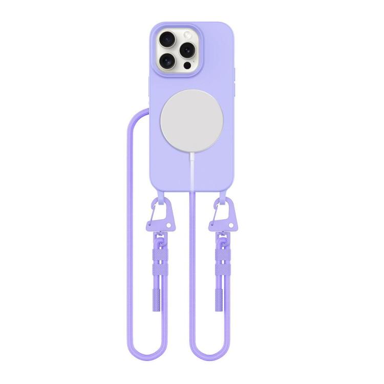 Wygodne, lawendowe etui na telefon iPhone 14 Pro  z wytrzymałym sznurkiem. Wbudowany uchwyt popsocket zapewnia pewny chwyt. Idealne dla ceniących swobodę.