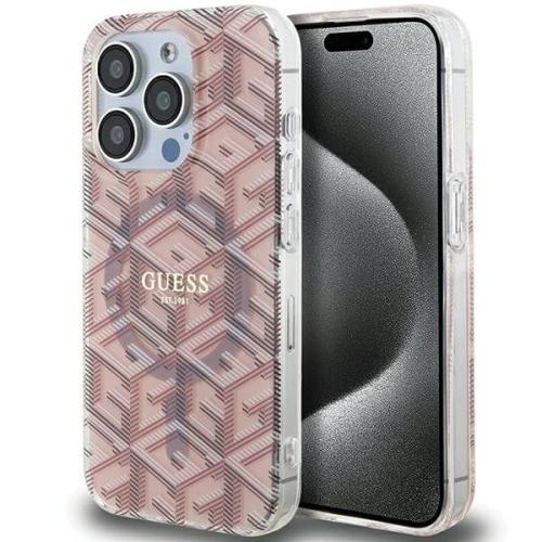 GUESS futerał do IPHONE 15 Pro kompatybilny z MagSafe GUHMP15LHGCUSTGP (IML GCUBE) różowy