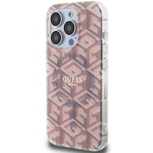GUESS futerał do IPHONE 15 Pro kompatybilny z MagSafe GUHMP15LHGCUSTGP (IML GCUBE) różowy
