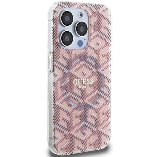 GUESS futerał do IPHONE 15 Pro kompatybilny z MagSafe GUHMP15LHGCUSTGP (IML GCUBE) różowy