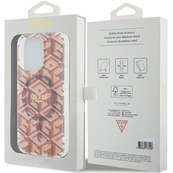 GUESS futerał do IPHONE 15 Pro kompatybilny z MagSafe GUHMP15LHGCUSTGP (IML GCUBE) różowy