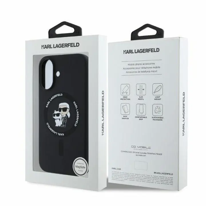 KARL LAGERFELD futerał do IPHONE 16 kompatybilny z MagSafe KLHMP16SSCMKCRHK (Silicone KC Body Ring) czarny