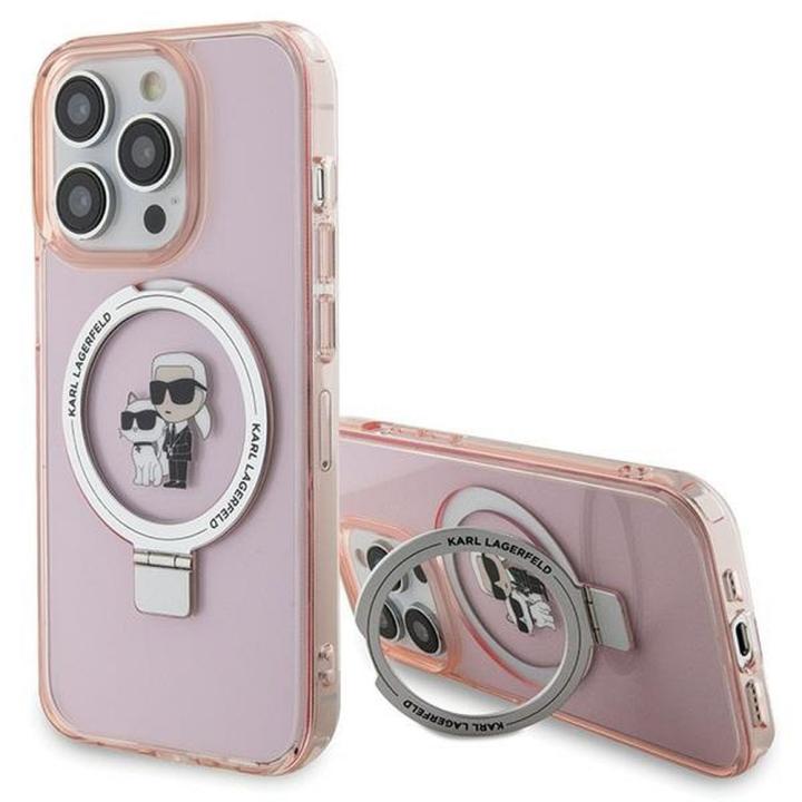 KARL LAGERFELD futerał do IPHONE 15 Pro kompatybilny z MagSafe KLHMP15LHMRSKCP (Ringstand KC) różowy