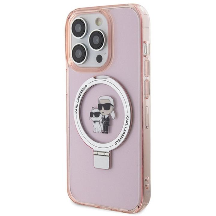 KARL LAGERFELD futerał do IPHONE 15 Pro kompatybilny z MagSafe KLHMP15LHMRSKCP (Ringstand KC) różowy