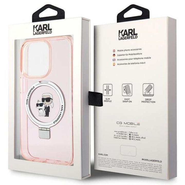 KARL LAGERFELD futerał do IPHONE 15 Pro kompatybilny z MagSafe KLHMP15LHMRSKCP (Ringstand KC) różowy