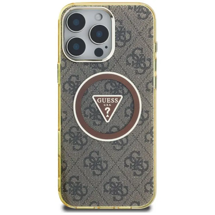 GUESS futerał do IPHONE 16 Pro Max kompatybilny z MagSafe GUHMP16XHG4PRTGW (IML Metal Glitter 4G Circle Triangle) brązowy