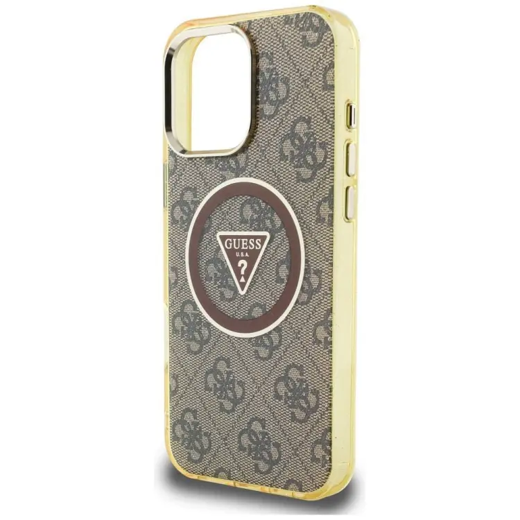 GUESS futerał do IPHONE 16 Pro Max kompatybilny z MagSafe GUHMP16XHG4PRTGW (IML Metal Glitter 4G Circle Triangle) brązowy