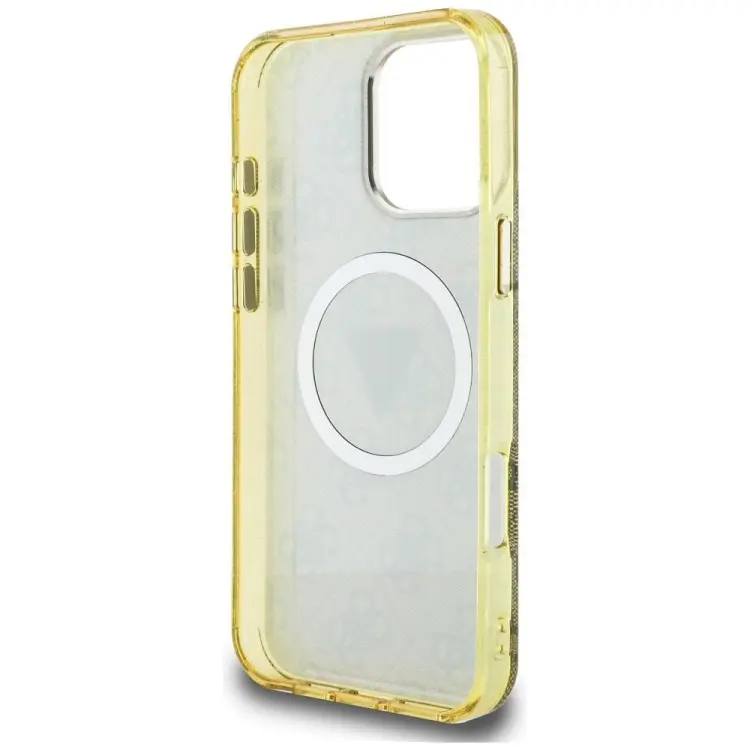 GUESS futerał do IPHONE 16 Pro Max kompatybilny z MagSafe GUHMP16XHG4PRTGW (IML Metal Glitter 4G Circle Triangle) brązowy