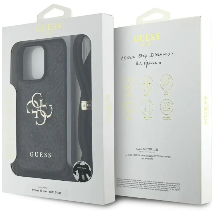 GUESS futerał do IPHONE 16 Pro GUHCP16LP4GMGCRK (CBDY PU 4G Big Logo W/Cord Strap) czarny
