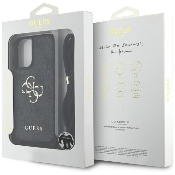 GUESS futerał do IPHONE 16 Plus GUHCP16MP4GMGCRK (CBDY PU 4G Big Logo W/Cord Strap) czarny