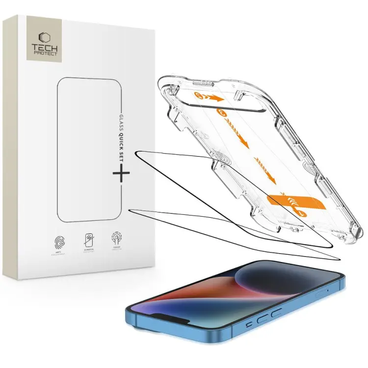 SZKŁO HARTOWANE TECH-PROTECT QUICK SET+ 2-PACK IPHONE 13 / 13 PRO / 14 / 16E BLACK
