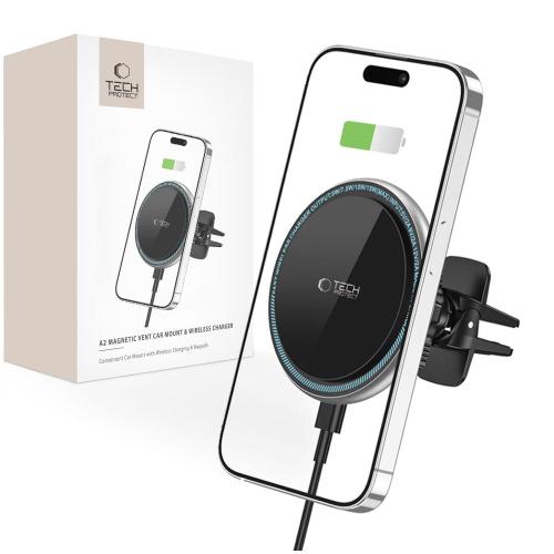 TECH-PROTECT A2 MAGNETIC MAGSAFE VENT CAR MOUNT WIRELESS CHARGER 15W BLACK