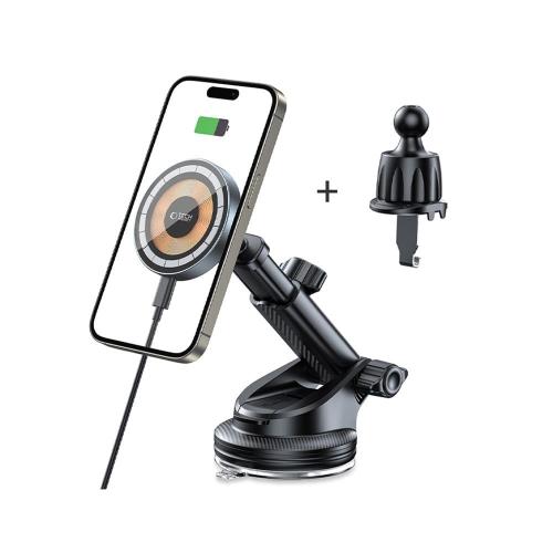 TECH-PROTECT MM15W-V5 MAGNETIC MAGSAFE DASHBOARD & VENT CAR MOUNT WIRELESS CHARGER 15W BLACK/INTERIOR
