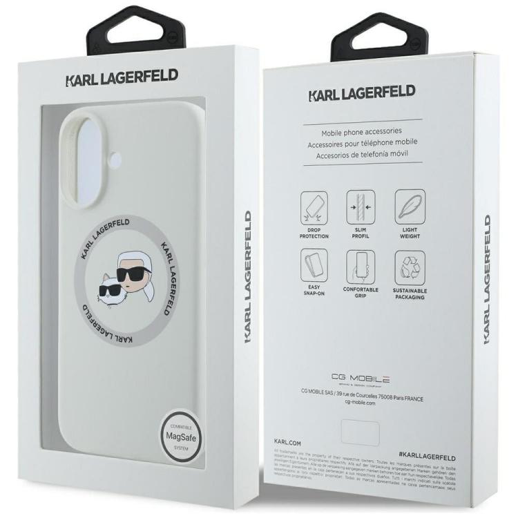 KARL LAGERFELD futerał do IPHONE 16 kompatybilny z MagSafe KLHMP16SSKCHTCE (Silicone KC Heads) beżowy