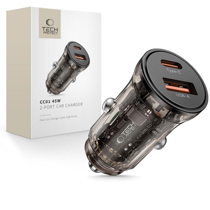 TECH-PROTECT CC01 2-PORT CAR CHARGER PD 45W / QC3.0 BLACK