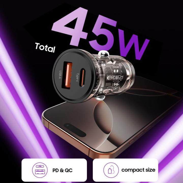 TECH-PROTECT CC01 2-PORT CAR CHARGER PD 45W / QC3.0 BLACK