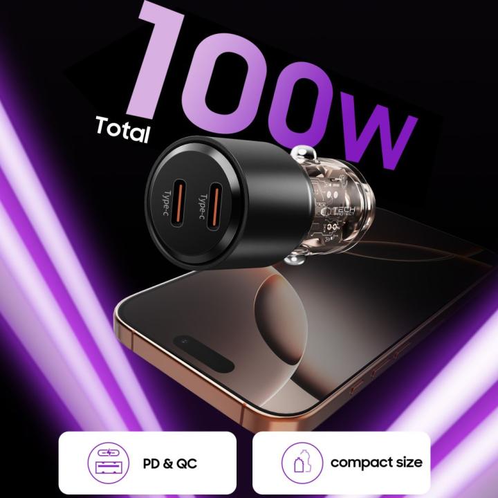 TECH-PROTECT CC03 2-PORT CAR CHARGER PD 100W BLACK