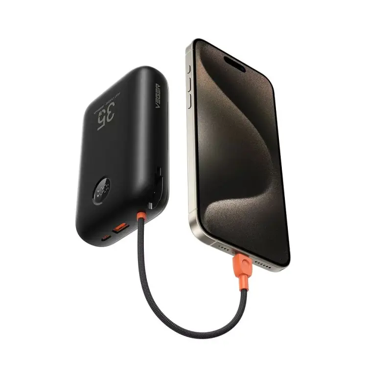 VEGER powerbank 30000 mAh z wbudowanymi kablami Typ C / Lightning PD QC3.0 35W K3 (W3018) czarny
