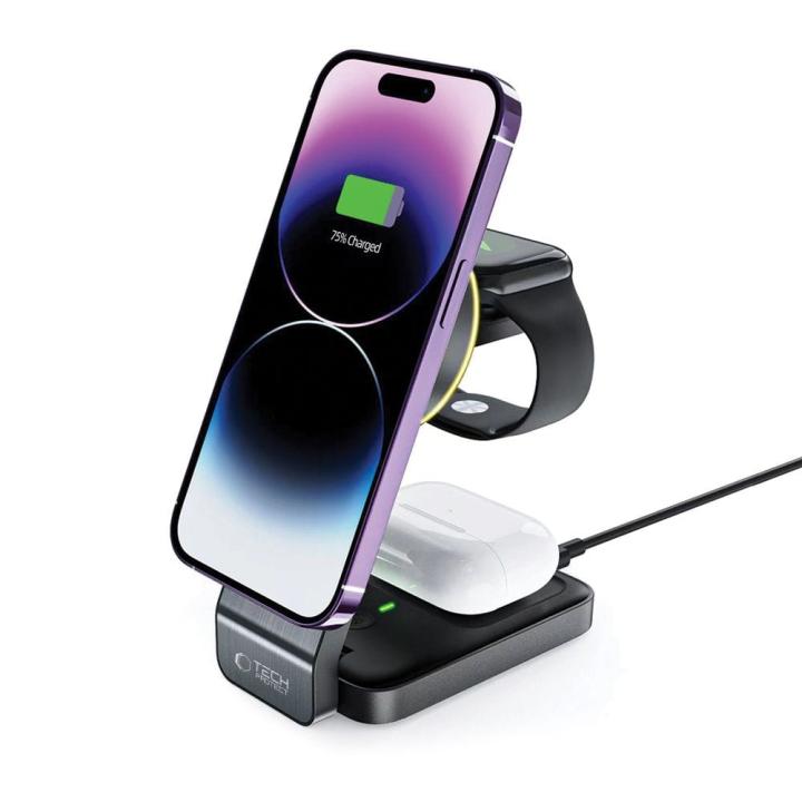 TECH-PROTECT QI15W-A28 3IN1 MAGNETIC MAGSAFE WIRELESS CHARGER BLACK