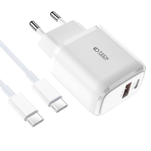 TECH-PROTECT C20W 2-PORT NETWORK CHARGER PD 20W / QC3.0 + TYPE-C CABLE WHITE