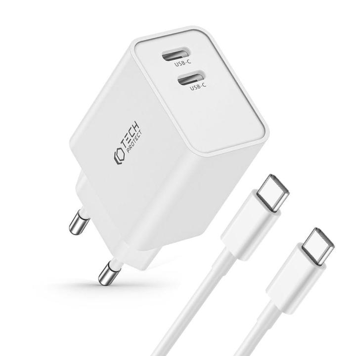 TECH-PROTECT C35W 2-PORT NETWORK CHARGER PD 35W + TYPE-C CABLE WHITE