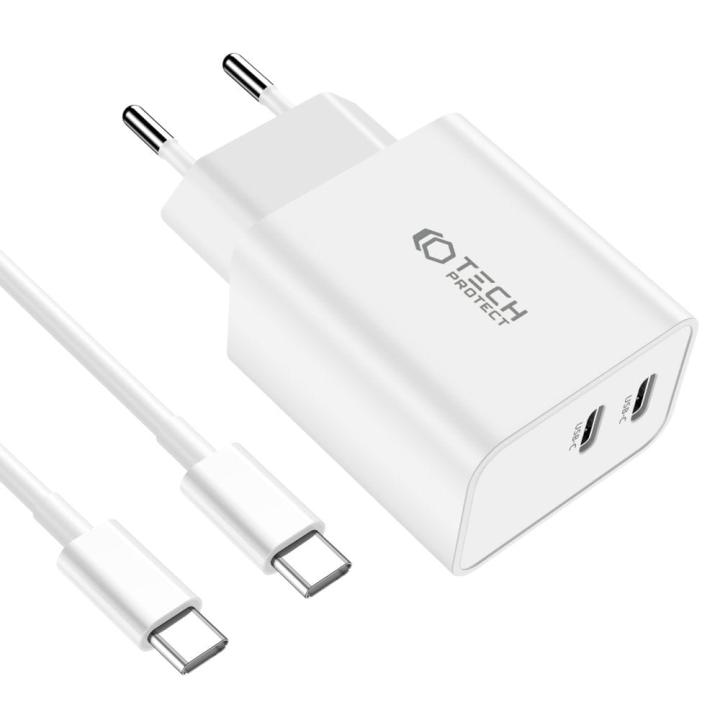 TECH-PROTECT C35W 2-PORT NETWORK CHARGER PD 35W + TYPE-C CABLE WHITE