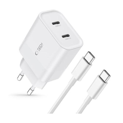 TECH-PROTECT C20W 2-PORT NETWORK CHARGER PD 20W + TYPE-C CABLE WHITE