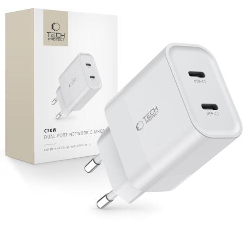 TECH-PROTECT C20W 2-PORT NETWORK CHARGER PD 20W WHITE