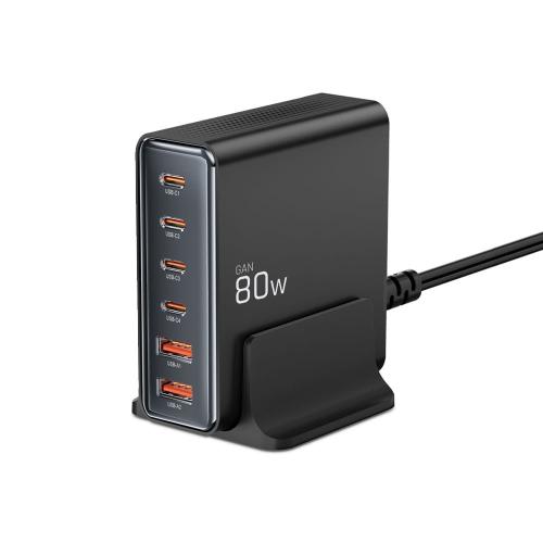 TECH-PROTECT DC80W-GAN 6-PORT DESKTOP CHARGER PD 80W / QC3.0 BLACK