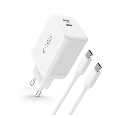 TECH-PROTECT NC45W-GAN 2-PORT NETWORK CHARGER PD 45W + TYPE-C CABLE WHITE