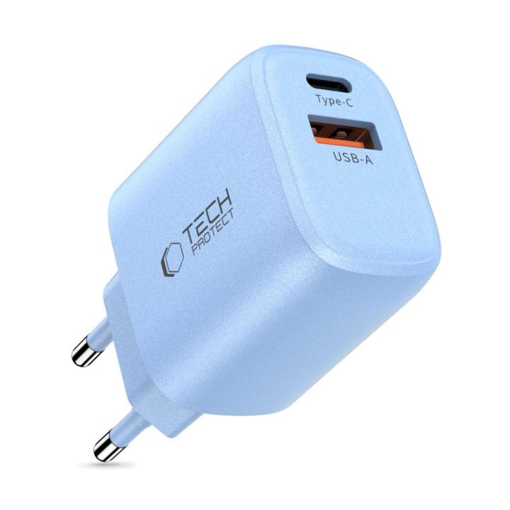 TECH-PROTECT NCA30 2-PORT NETWORK CHARGER PD 30W / QC3.0 BABY BLUE
