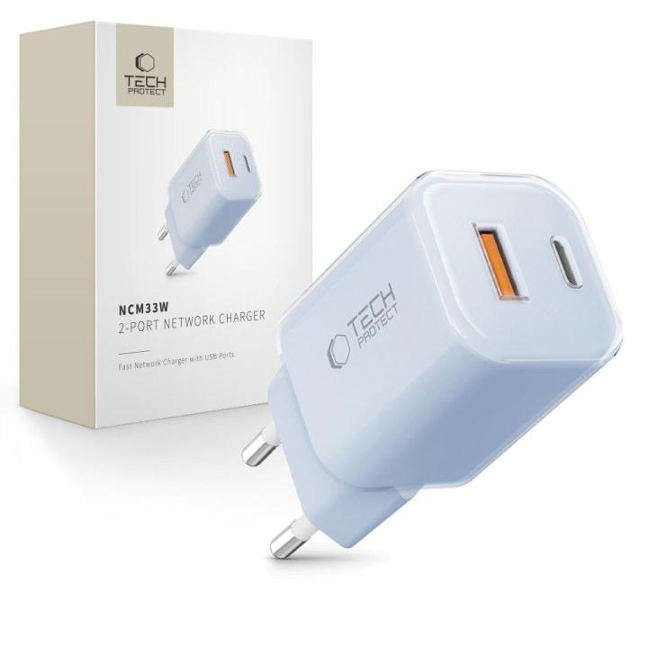 TECH-PROTECT NCM33 2-PORT NETWORK CHARGER PD 33W / QC3.0 BABY BLUE