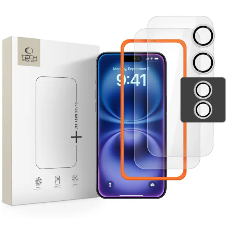 SZKŁO HARTOWANE TECH-PROTECT EASY SET+ 3-PACK IPHONE 17 CLEAR