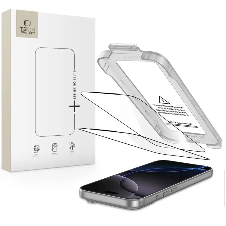 SZKŁO HARTOWANE TECH-PROTECT QUICK SET+ 2-PACK IPHONE 17 PRO BLACK