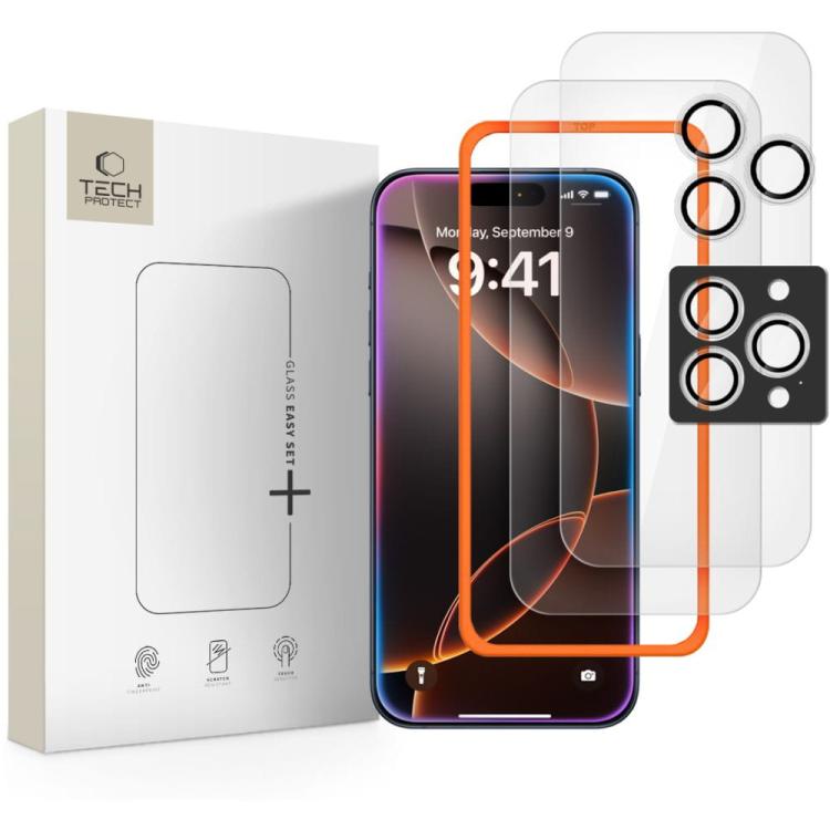 SZKŁO HARTOWANE TECH-PROTECT EASY SET+ 3-PACK IPHONE 16 PRO / 17 PRO CLEAR