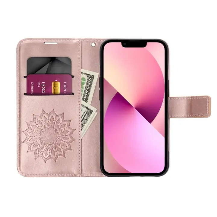 Etui z klapką na Samsung A57 5G Mezzo Book mandala złoto-różowe