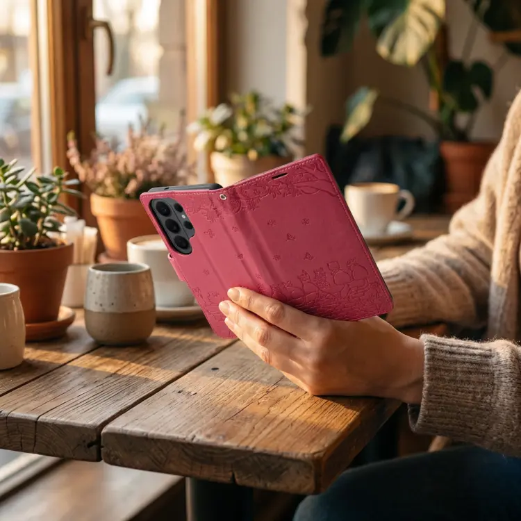 Etui z klapką na Samsung A57 Mezzo Book koty czerwone