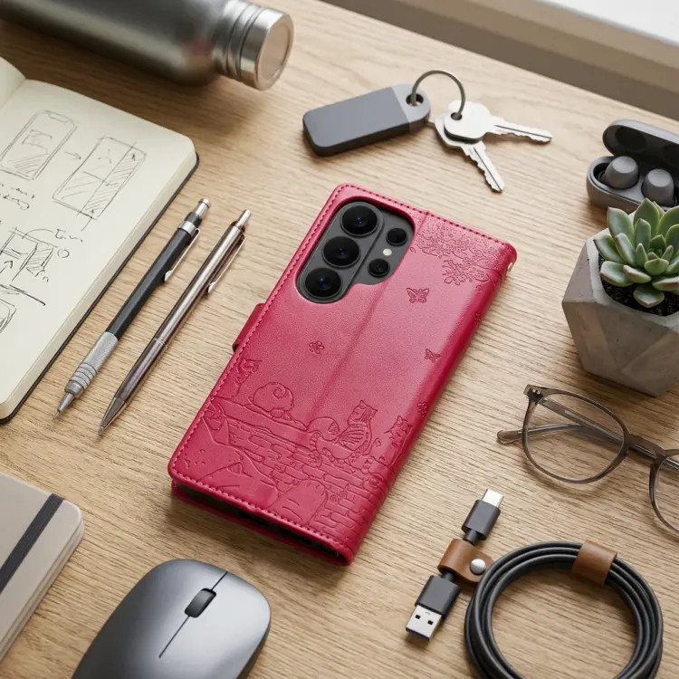 Etui z klapką na Samsung A57 Mezzo Book koty czerwone
