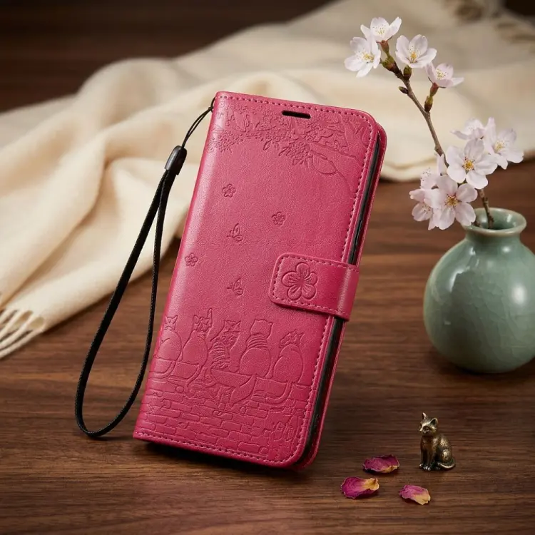 Etui z klapką na Samsung A57 Mezzo Book koty czerwone