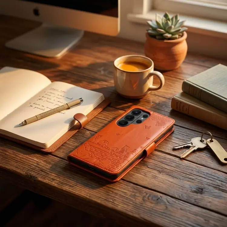 Etui z klapką na Samsung A57 Mezzo Book koty brązowy
