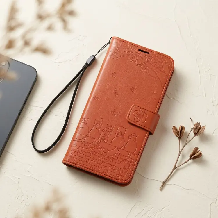 Etui z klapką na Samsung A57 Mezzo Book koty brązowy